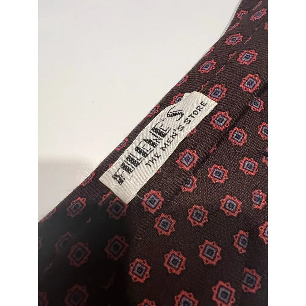 Vintage Filene's Boston Traders Silk Necktie Brown Pink Purple Geometric JL